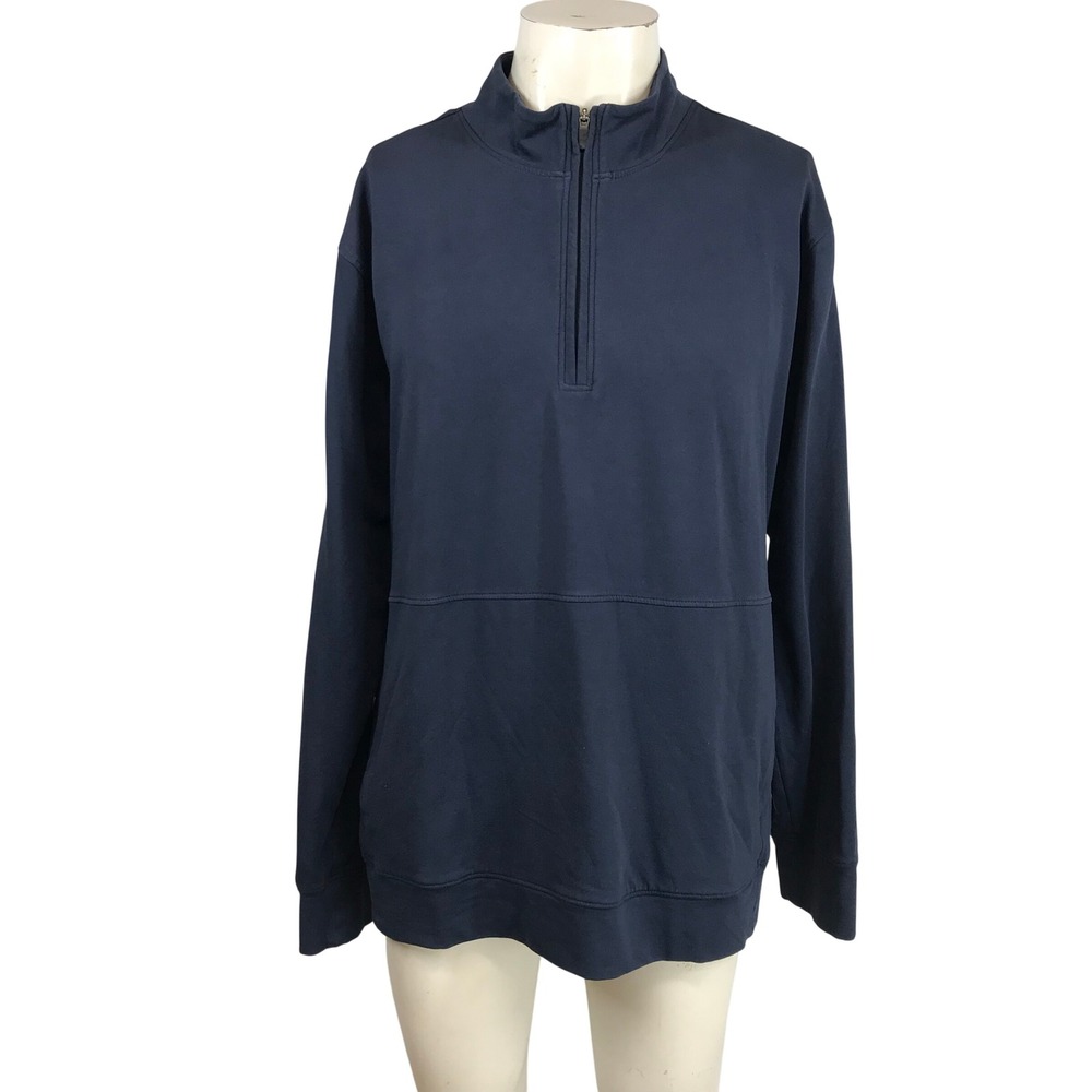 Pact Mens Navy Blue Organic Cotton Quarter Zip Pullover Sweatshirt XL